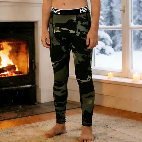 Boys Thermal Compression Leggings Pants Youth Fleece Lined Base Layer Tights Cold Weather Gear in Saudi Arabia
