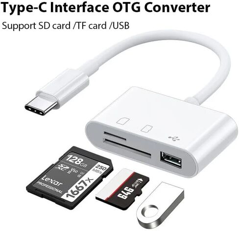 محول من النوع c TF CF sD قارئ بطاقة الذاكرة OTG Writer Compact FlashUsB-C لجهاز lPad Pro Huawei MacBook Samsung Xiaomi (النوع c إلى USB أبيض) in Kuwait