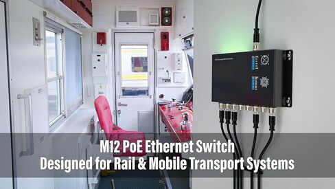 M12 Industrial Ethernet PoE Switch, 8-Port Gigabit M12 X-Coded Unmanaged Network Switch, Dual Power Input V1/V2 12–57V DC, IEEE 802.3af/at PoE, Rail & Vehicle Applications in Saudi Arabia