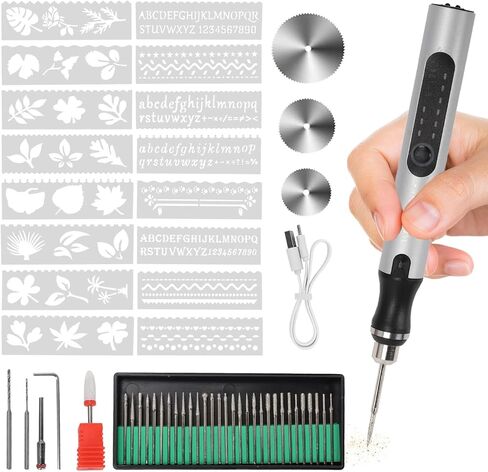 قلم نقش كهربائي مع 37 قطعة، أداة نقش لاسلكية قابلة لإعادة الشحن عبر USB، نقش دوار محمول DIY للمجوهرات ونحت الحجر والزجاج الخشبي (ذهبي وردي) in Saudi Arabia
