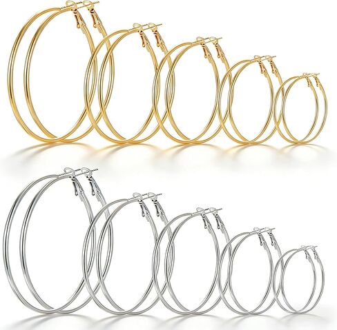 9 Pairs Small Gold/Silver Hoop Huggie Earrings Set for Women, 14K Gold Plated Chunky Hoop Small Earring Hypoallergenic Thick Open Lightweight Chunky Hoop Earrings Jewelry for Gifts in Saudi Arabia