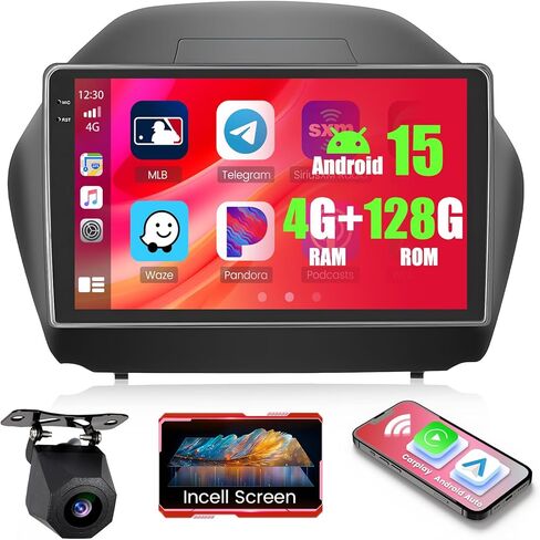 راديو سيارة 4+128 جيجابايت Android 15 لسيارة Hyundai Tucson/ix35 2010-2015 Wireless Carplay Android Auto، Realdio Car Stereo 10.1 بوصة شاشة لمس داخلية مع WiFi BT GPS FM/RDS EQ SWC + ميكروفون كاميرا احتياطية in Kuwait