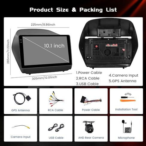 راديو سيارة 4+128 جيجابايت Android 15 لسيارة Hyundai Tucson/ix35 2010-2015 Wireless Carplay Android Auto، Realdio Car Stereo 10.1 بوصة شاشة لمس داخلية مع WiFi BT GPS FM/RDS EQ SWC + ميكروفون كاميرا احتياطية in Kuwait