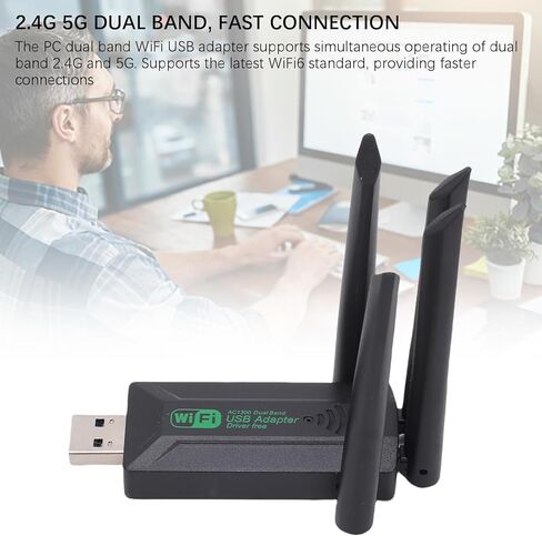 محول Bewinner ثنائي النطاق WiFi 6 USB بسرعة 1300 ميجابت في الثانية، دونجل شبكة لاسلكية 2.4 جيجا هرتز 5 جيجا هرتز لتشفير الكمبيوتر المكتبي WPA3، هوائي عالي الكسب لبث الألعاب in Kuwait