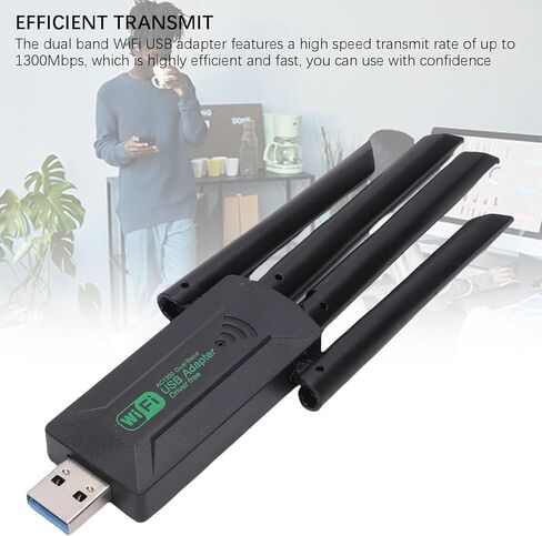 محول Bewinner ثنائي النطاق WiFi 6 USB بسرعة 1300 ميجابت في الثانية، دونجل شبكة لاسلكية 2.4 جيجا هرتز 5 جيجا هرتز لتشفير الكمبيوتر المكتبي WPA3، هوائي عالي الكسب لبث الألعاب in Kuwait