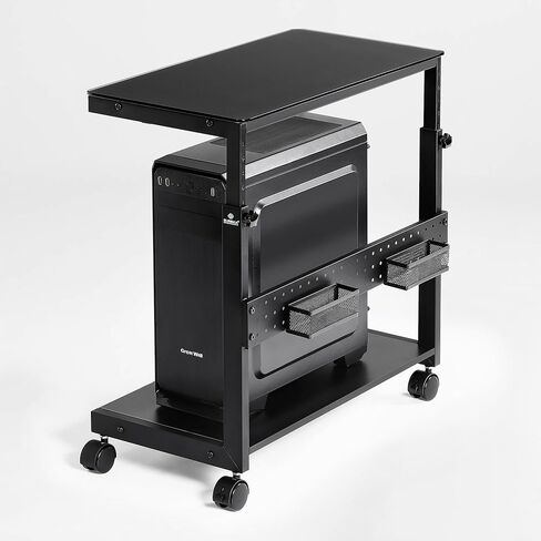 حامل برج كمبيوتر EUREKA ERGONOMIC بارتفاع قابل للتعديل، حامل كمبيوتر لوحي زجاجي مضيء مع مصابيح RGB، عربة حامل وحدة المعالجة المركزية بطبقتين تحت المكتب، حامل أرضي للكمبيوتر الشخصي لألعاب المكتب، التحكم في التطبيقات in Kuwait