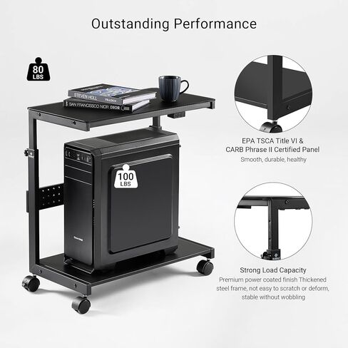حامل برج كمبيوتر EUREKA ERGONOMIC بارتفاع قابل للتعديل، حامل كمبيوتر لوحي زجاجي مضيء مع مصابيح RGB، عربة حامل وحدة المعالجة المركزية بطبقتين تحت المكتب، حامل أرضي للكمبيوتر الشخصي لألعاب المكتب، التحكم في التطبيقات in Kuwait