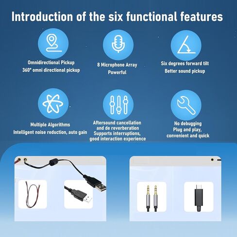 ميكروفون Vikye، 8 مصفوفات لاقط متعدد الاتجاهات، ميكروفون ANC لتقليل الضوضاء مع USB C 3.5 ملم لنظام Android in Kuwait