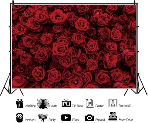 Laeacco Vintage Red Rose Flower Wall Backdrop 12x8ft Romantic Floral Flowers Photography Background Valentine Mother's Day Bridal Shower Wedding Happy Anniversary Party Decor Wallpaper Photo Studio in Saudi Arabia