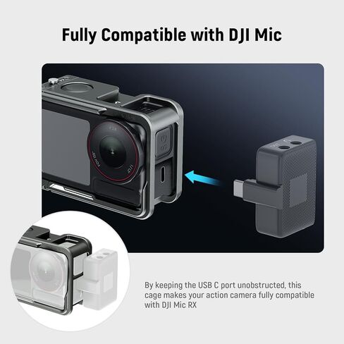 مصباح LED مغناطيسي M20 من NEEWER Basics + قفص كاميرا عمل AC014 متوافق مع DJI OSMO Action 5 Pro/4/3، ضوء تعبئة صغير بلاستيكي لـ OSMO Nano Cage AC009 PRO Pocket 3 ملحقات محول توسيع in Saudi Arabia