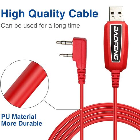 BAOFENG USB Programming Cable PL2303 Support Chirp Ham Radio for UV-5R BF-F8HP Pro 5RM K5 Plus UV-32 GMRS GM21 GM-15PRO UV-5G Plus BF-888S AR-152 Quansheng UV-K5 GM-5RH (Red) in Saudi Arabia