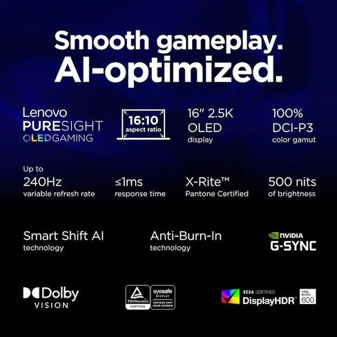 كمبيوتر محمول للألعاب Lenovo Legion 7i - شاشة 16 بوصة 2.5K WQXGA 240 هرتز OLED، Intel 24-Core Ultra 9 275HX، NVIDIA RTX 5070، WiFi 7، إضاءة خلفية RGB، صوت Nahimic، Windows 11 Pro، 32 جيجابايت DDR5، 2 تيرابايت SSD in Kuwait
