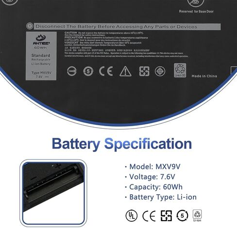 بطارية كمبيوتر محمول MXV9V 60Wh لجهاز Dell Latitude 5300 5310 7300 7400 E5300 E5310 E7300 E7400 Latitude 5300 5310 2 في 1، انسبايرون 7300 7306 2 في 1 أسود، P96G P96G001 P97G P99G سلسلة P100G 5VC2M 0829MX in Kuwait