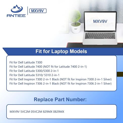 بطارية كمبيوتر محمول MXV9V 60Wh لجهاز Dell Latitude 5300 5310 7300 7400 E5300 E5310 E7300 E7400 Latitude 5300 5310 2 في 1، انسبايرون 7300 7306 2 في 1 أسود، P96G P96G001 P97G P99G سلسلة P100G 5VC2M 0829MX in Kuwait