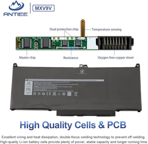 بطارية كمبيوتر محمول MXV9V 60Wh لجهاز Dell Latitude 5300 5310 7300 7400 E5300 E5310 E7300 E7400 Latitude 5300 5310 2 في 1، انسبايرون 7300 7306 2 في 1 أسود، P96G P96G001 P97G P99G سلسلة P100G 5VC2M 0829MX in Kuwait