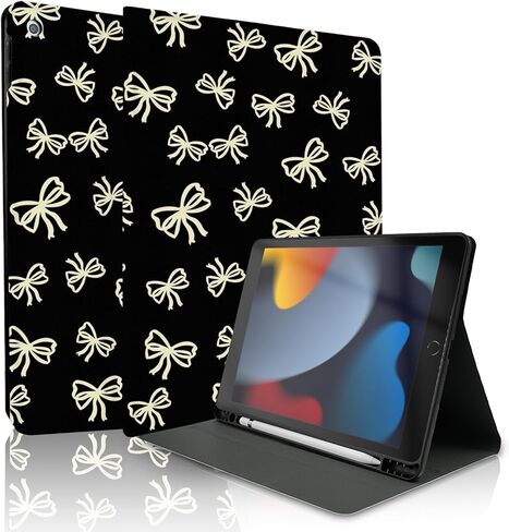 حافظة TopPerfekt لجهاز iPad 9th / 8th / 7th Generation 10.2 بوصة 2021/2020/2019، بفيونكة وردية لطيفة وأنيقة مع حامل أقلام رصاص للأطفال والأولاد والبنات ومضادة للانزلاق ومضادة للصدمات، وردي - قوس وردي in Saudi Arabia
