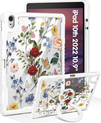 حافظة لجهاز iPad (A16) الجيل الحادي عشر 11 بوصة 2025، حافظة لجهاز iPad الجيل العاشر 2022 10.9 بوصة - نساء لطيفات مع حامل أقلام وحامل غطاء صلب واقٍ على شكل زهرة جرلي شفافة in Kuwait