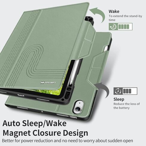 H HOLIMET Case for iPad (A16) 11th (11'')/ 10th Generation (10.9'') Vegan Leather with Built-in Pencil Holder Auto Sleep/Wake Function, Green in Saudi Arabia