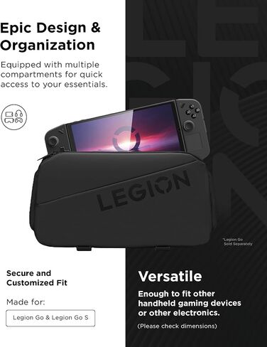 حقيبة Lenovo Legion Sling، حقيبة حمل مقاومة للماء لوحدة تحكم الألعاب Legion Go، سوداء اللون، حامل وحدة تحكم مناسب حسب الطلب، حزام كتف قابل للتعديل، مقصورات متعددة، تصميم متين وأنيق in Kuwait