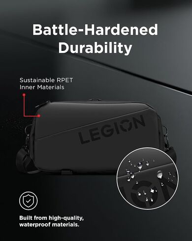 حقيبة Lenovo Legion Sling، حقيبة حمل مقاومة للماء لوحدة تحكم الألعاب Legion Go، سوداء اللون، حامل وحدة تحكم مناسب حسب الطلب، حزام كتف قابل للتعديل، مقصورات متعددة، تصميم متين وأنيق in Kuwait