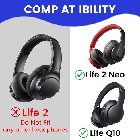 وسائد أذن بديلة من جل التبريد لسماعات Anker Soundcore Life Q10، Q10BT، Life 2 Neo (غير متوافقة مع Life 2)، وسائد الأذن من نسيج الحرير الجليدي ورغوة عازلة للضوضاء عالية الكثافة in Kuwait