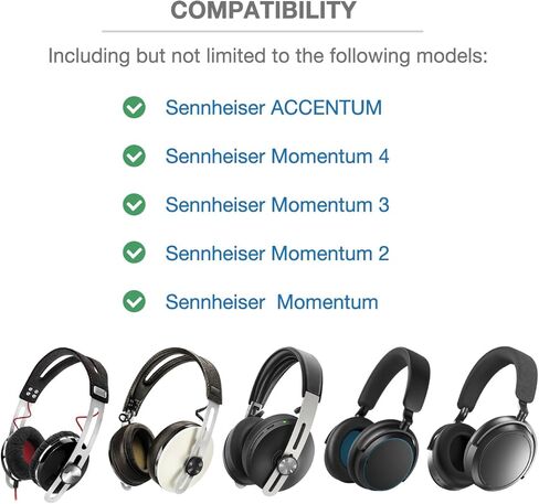 غطاء وسادة عصابة الرأس متوافق مع سماعات Sennheiser ACCENTUM، Momentum 4، Momentum 3، Momentum 2، Momentum فوق/على الأذن، وسادة سميكة 6 مم، بدون سحاب منزلق، مع حلقة تعليق in Kuwait