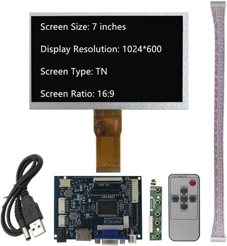 7-Inch 1024x600 Portable LCD Display Screen Kit with HDMI/VGA/AV Inputs – DIY Monitor for PC, Raspberry Pi, Orange Pi, Gaming Consoles, Car & Industrial Use in Kuwait