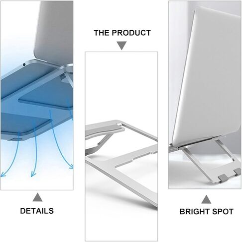 Aluminum Alloy Foldable Laptop Stand Cooling Rack Holder for Desk Use, Hollow Design Portable Notebook Bracket Compatible with Laptops, Silver in Saudi Arabia