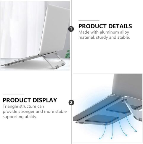 Aluminum Alloy Foldable Laptop Stand Cooling Rack Holder for Desk Use, Hollow Design Portable Notebook Bracket Compatible with Laptops, Silver in Saudi Arabia