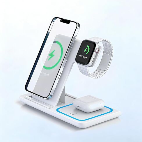 3 in 1 Portable Wireless Fast Charger for Apple & Android, Wireless Charging Station for iPhone17 16 15 14 13 12, Apple Watch & Air pods 4 3 2 Pro, Samsung Galaxy, Black in Saudi Arabia