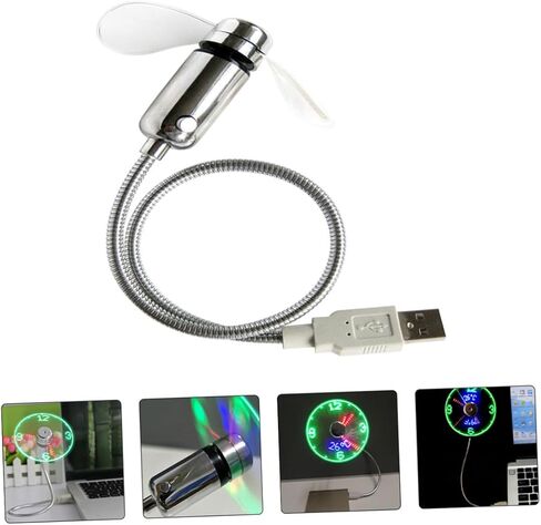 Sewroro USB على مدار الساعة مروحة مع شاشة LED المحمولة الصغيرة القابلة لإعادة الشحن معقوفة مروحة للمنزل مكتب وامض في الوقت الحقيقي للسفر واستخدام المكتب in Kuwait