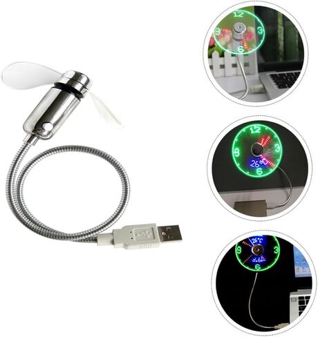 Sewroro USB على مدار الساعة مروحة مع شاشة LED المحمولة الصغيرة القابلة لإعادة الشحن معقوفة مروحة للمنزل مكتب وامض في الوقت الحقيقي للسفر واستخدام المكتب in Kuwait