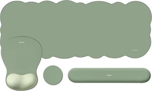 MOSISO Wrist Rest for Keyboard Mouse Pad Set, Large Gaming Mouse Pad&Keyboard&Mousepad with Wrist Rest&Coaster, Non-Slip Mousepad with Concave Memory Foam for Home Office, Green in Saudi Arabia