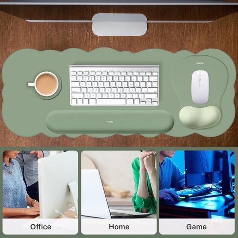MOSISO Wrist Rest for Keyboard Mouse Pad Set, Large Gaming Mouse Pad&Keyboard&Mousepad with Wrist Rest&Coaster, Non-Slip Mousepad with Concave Memory Foam for Home Office, Green in Saudi Arabia