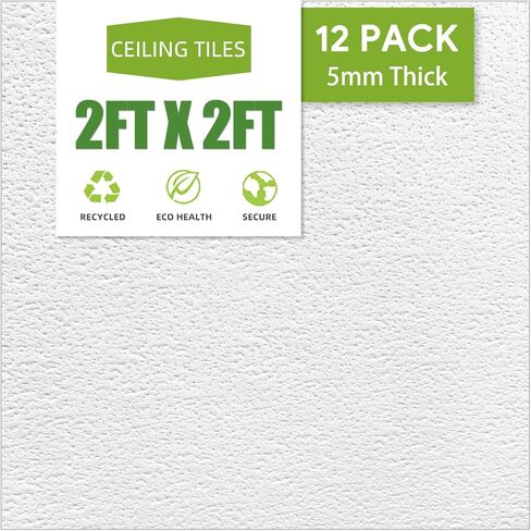 بلاط سقف منسدل مقاس 2 قدم × 2 قدم، بلاط سقف مطبوع احترافي مقاس 24 × 24 بوصة. مقاومة للماء وقابلة للغسل ومقاومة للحريق - قابلة لإعادة الاستخدام - بولي كلوريد الفينيل عالي الجودة لمنع الكسر - عبوة مكونة من 12 بلاطة in Kuwait