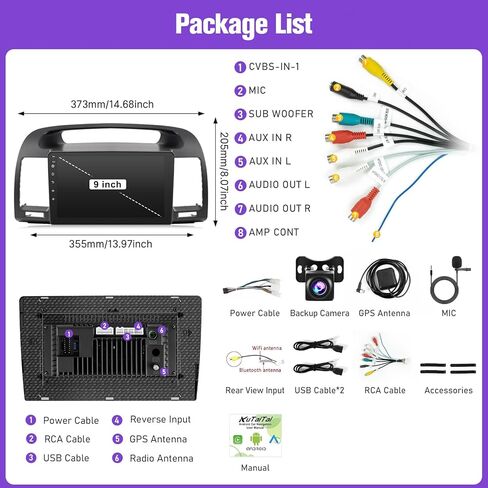 راديو سيارة Leadfan Android لسيارة Toyota Camry 2002 2003 2004 2005 2006 مع Carplay Android Auto، شاشة لسيارة Toyota Camry ستيريو مع بلوتوث، واي فاي، ملاحة GPS، SWC in Kuwait
