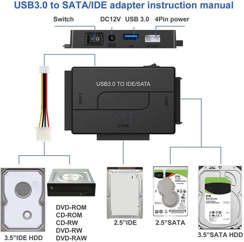 RUNAAJA لـ Zilkee Ultra Recovery محول محول مجموعات USB 3.0 إلى IDE/SATA محول القرص الصلب لـ 2.5 بوصة 3.5 بوصة HDD SSD DVD محرك الأقراص الضوئية قارئ القرص الصلب العالمي in Saudi Arabia