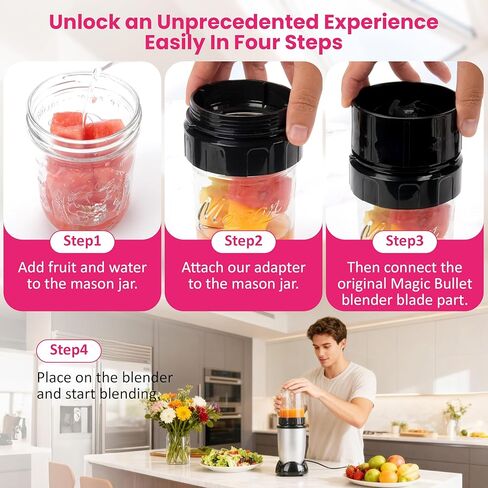 اتصال محول لـ Magic Bullet Blender و Ball Wide Stron Jar-تمتزج مباشرة في جرة Mason استبدال Class Cup-Accessory لـ 250 واط Magic Bullet Blender in Kuwait