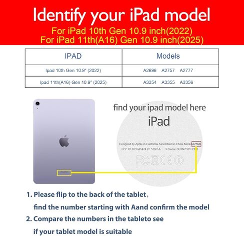 حافظة لجهاز Ipad (A16) الجيل الحادي عشر 11 بوصة 2025 وجهاز iPad الجيل العاشر 10.9 بوصة 2022 غطاء حماية من الجلد الأصلي، تنبيه/نوم تلقائي. بني in Kuwait
