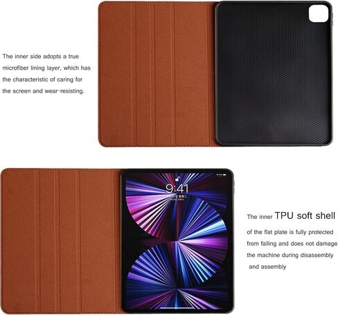 حافظة لجهاز Ipad (A16) الجيل الحادي عشر 11 بوصة 2025 وجهاز iPad الجيل العاشر 10.9 بوصة 2022 غطاء حماية من الجلد الأصلي، تنبيه/نوم تلقائي. بني in Kuwait