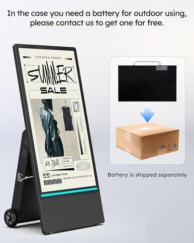 شاشة عرض رقمية خارجية مقاس 43 بوصة من HARZHI، كشك عرض إعلاني بشاشة محمولة عالية السطوع، ملصق قائم متحرك مقاوم للماء Android in Kuwait