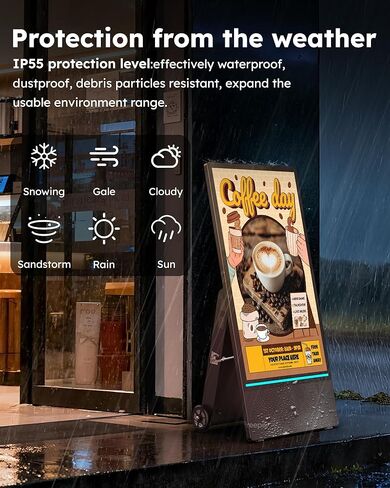 شاشة عرض رقمية خارجية مقاس 43 بوصة من HARZHI، كشك عرض إعلاني بشاشة محمولة عالية السطوع، ملصق قائم متحرك مقاوم للماء Android in Kuwait