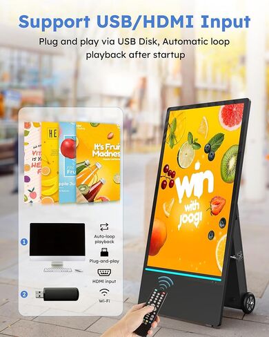 شاشة عرض رقمية خارجية مقاس 43 بوصة من HARZHI، كشك عرض إعلاني بشاشة محمولة عالية السطوع، ملصق قائم متحرك مقاوم للماء Android in Kuwait