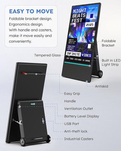 شاشة عرض رقمية خارجية مقاس 43 بوصة من HARZHI، كشك عرض إعلاني بشاشة محمولة عالية السطوع، ملصق قائم متحرك مقاوم للماء Android in Kuwait