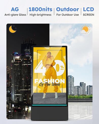 شاشة عرض رقمية خارجية مقاس 43 بوصة من HARZHI، كشك عرض إعلاني بشاشة محمولة عالية السطوع، ملصق قائم متحرك مقاوم للماء Android in Kuwait