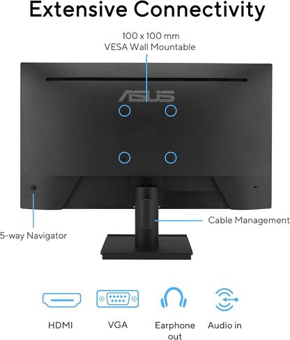 ASUS EyeCare VA249HG 24" Full HD Monitor, Frameless, Flicker-Free, Blue Light Filter, Adaptive-Sync 120Hz, MPRT 1ms, 16:9 IPS Panel, 1920x1080, Vesa 100x100, HDMI, D-Sub in Saudi Arabia
