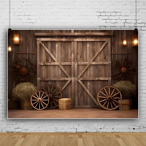 Western Cowboy Backdrop 10x8ft Farm Brown Wooden Barn Door Wild West Rodeo Photography Background Western Theme Birthday Party Decorations Studio Photo Booth Props in Saudi Arabia