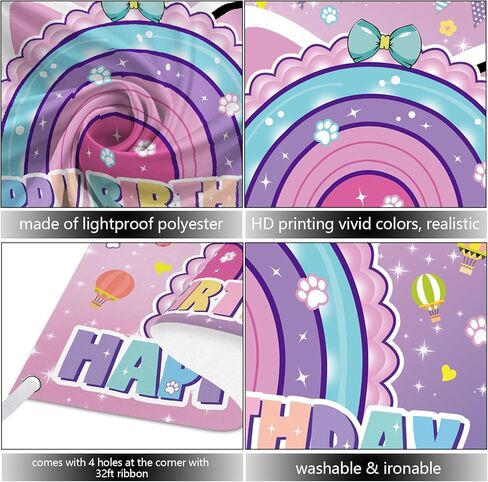 Cartoon Cat Theme Happy Birthday Photography Backdrop, 5x3ft Rainbow Background Photo Booth Banner Props for Kids Girls Boys Birthday Baby Shower Holiday Party Decorations Supplies in Saudi Arabia