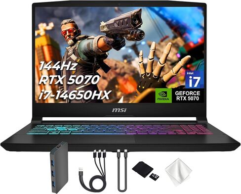 msi Katana 15.6" 165Hz QHD Gaming Laptop, NVIDIA GeForce RTX 5070 8GB, 16GB DDR5 RAM, 2TB Storage(1TB SSD & 1TB Docking Station), Intel Core i7-14650HX, 4 Zone RGB Backlit Keyboard, Windows 11, Black in Saudi Arabia