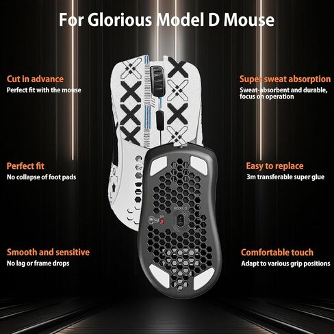 Mouse Grip Tape Full Coverage for Glorious Model D, Rounded Curved Edges Mouse Feet Skates,Self-Adhesive PreCut Sweat-Resistant Professional Mice Upgrade Kit(Foot pad + White Mouse Grip Tape) in Saudi Arabia